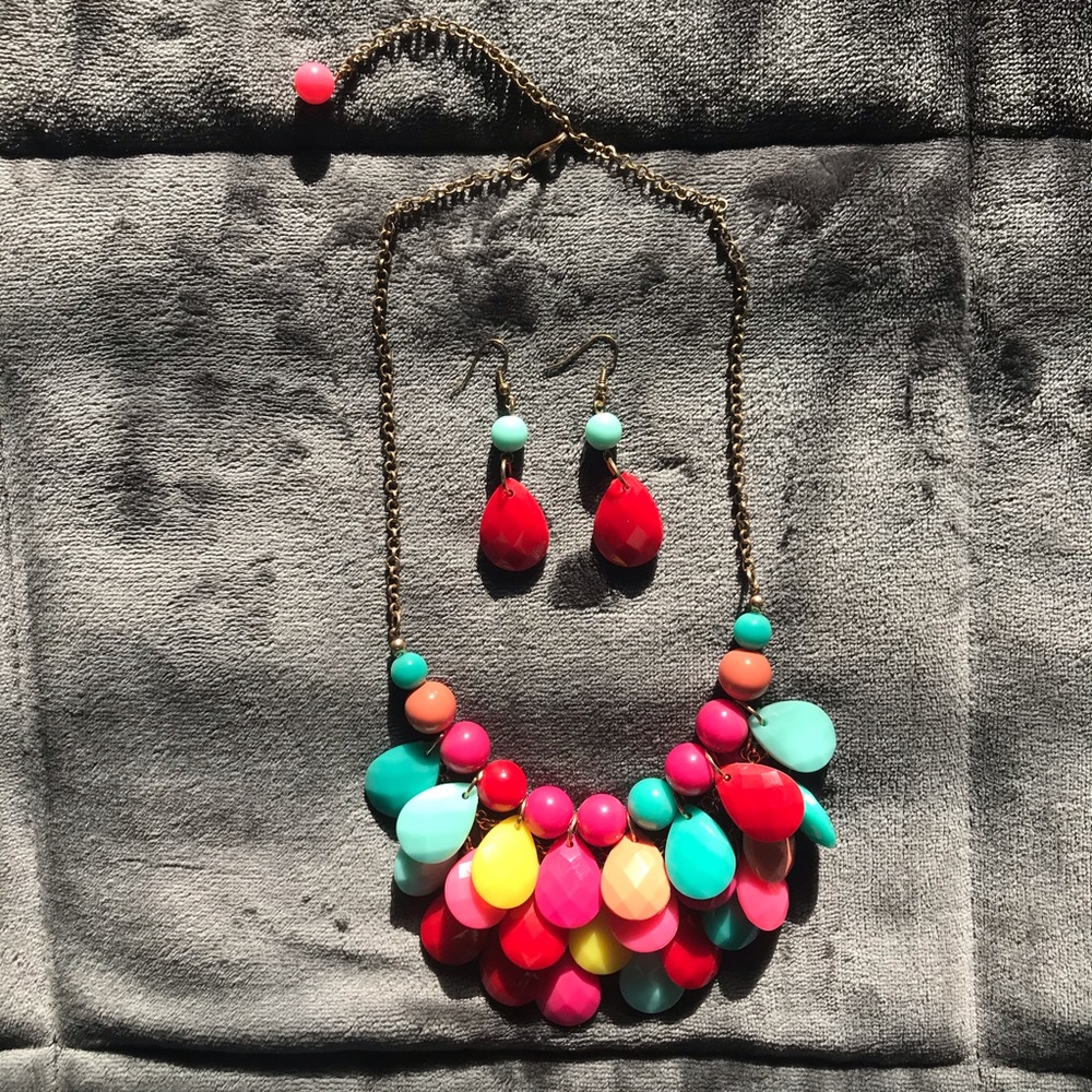 Colorful Chunky Bubble Necklace and Earrings